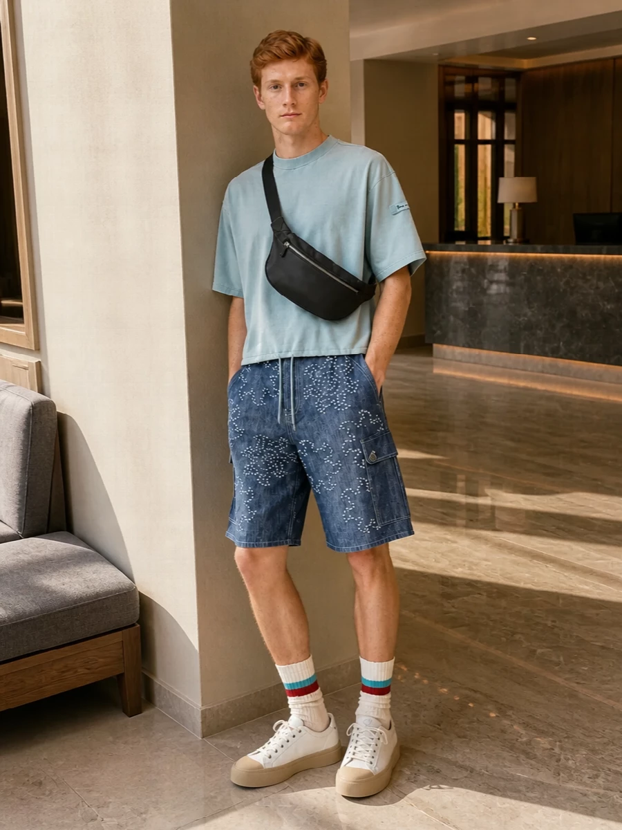 Marni embroidered denim shorts chunky sneakers