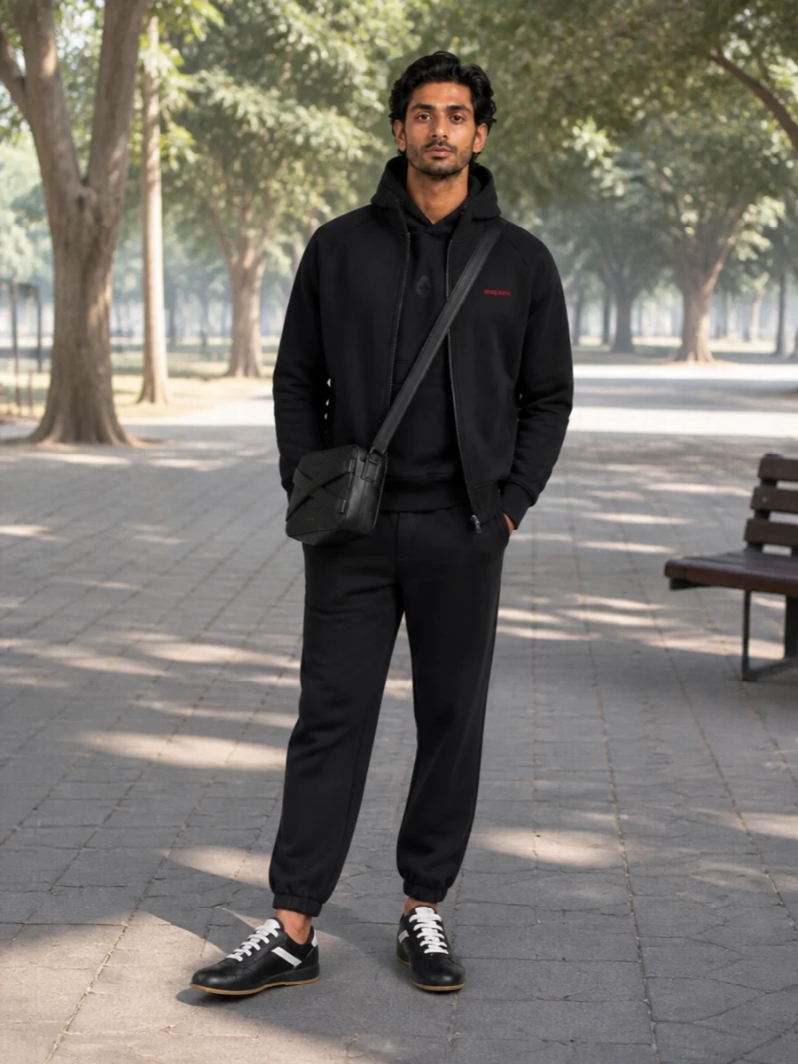 Alexander mcqueen black track jacket streetwear outfit