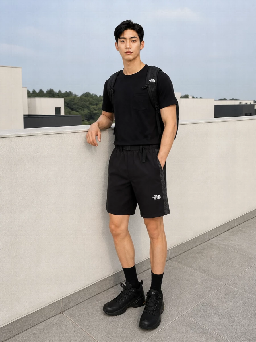 The north face black technical shorts outfit men