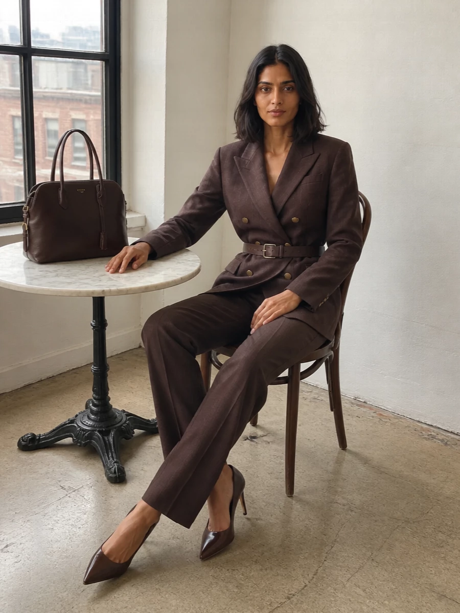 Tagliatore brown womens suit prada bag