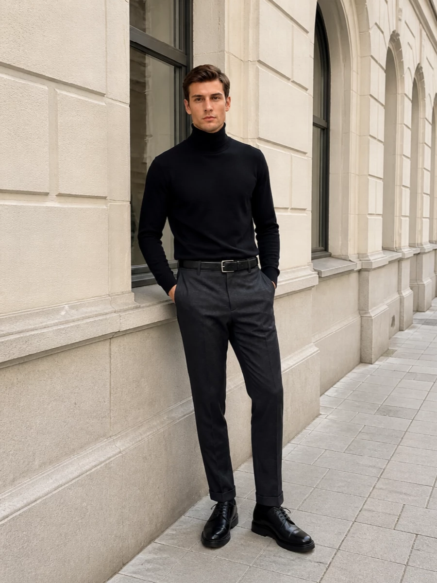 Dondup trousers black turtleneck tods derby shoes