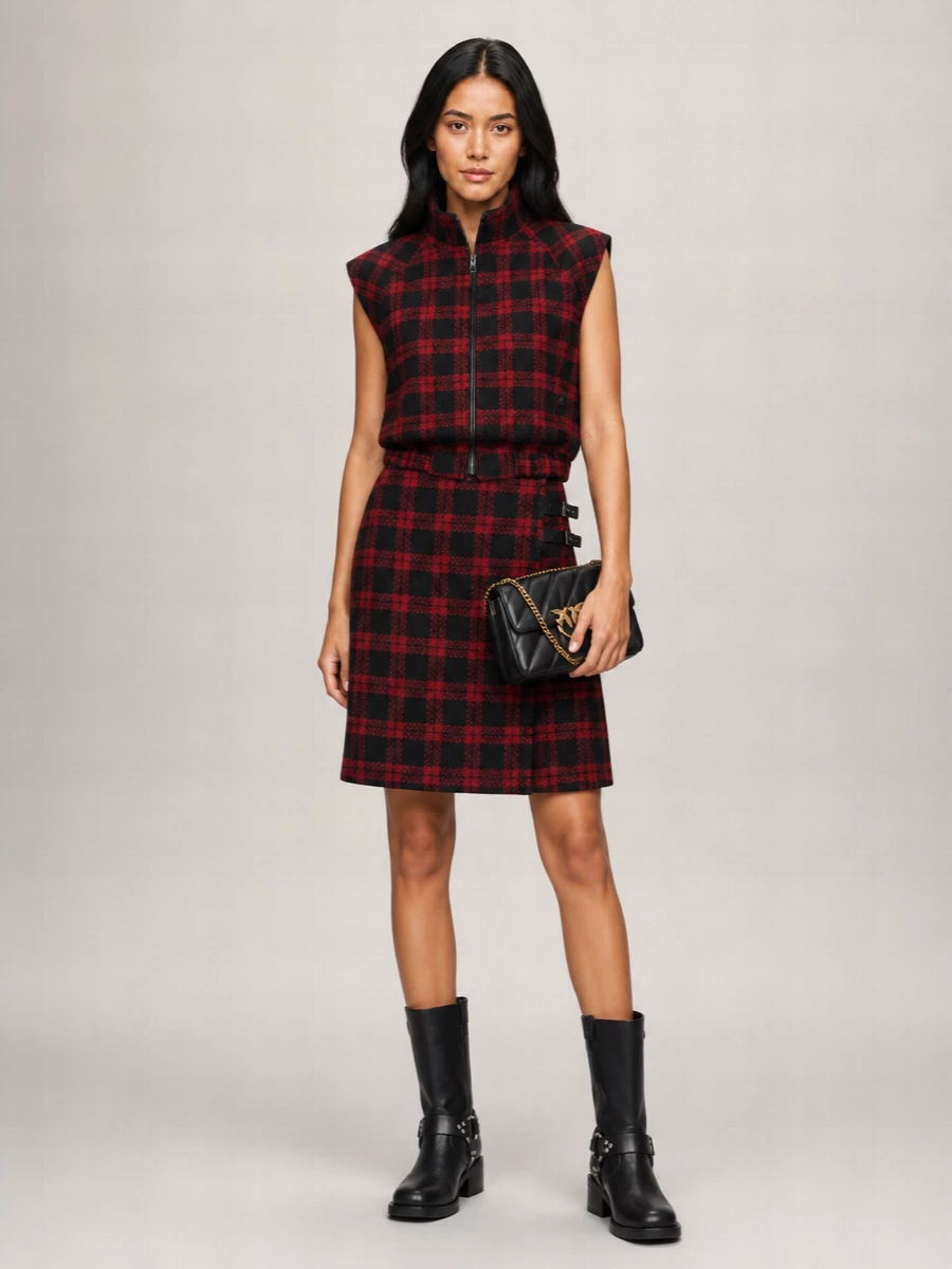 Pinko Checked Sleeveless High-Neck Vest