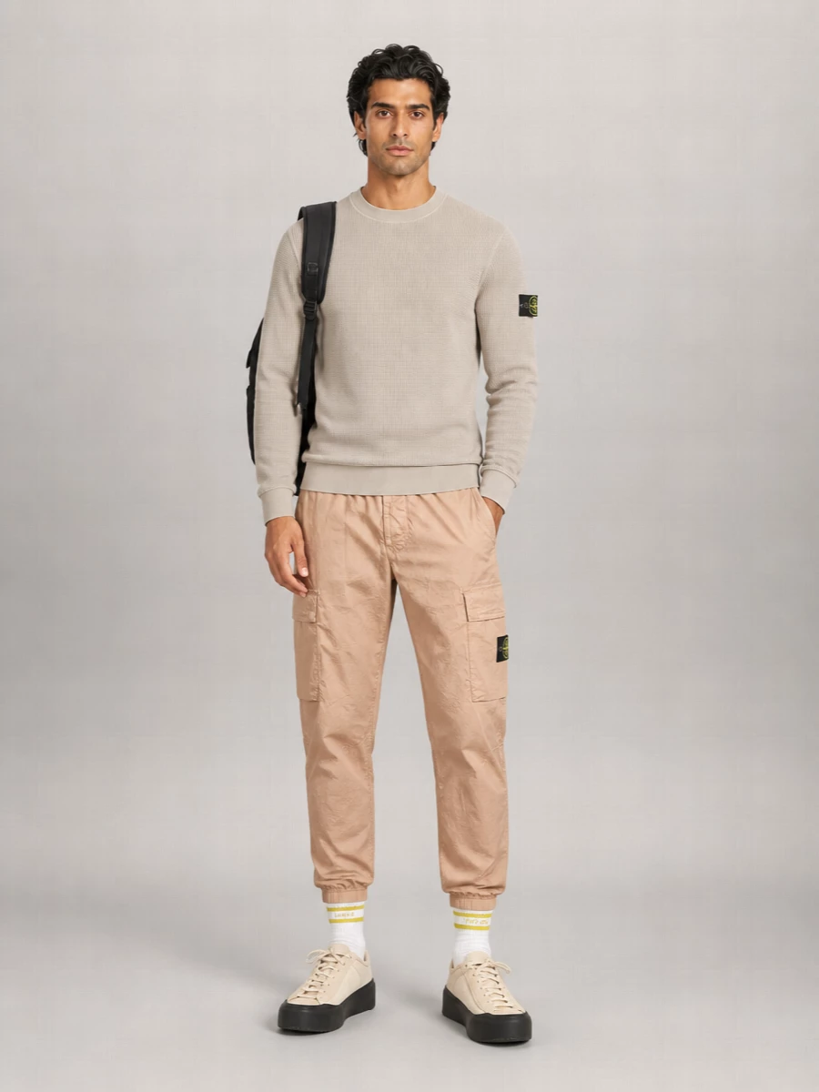 Stone Island Ribbed Cotton Crewneck Sweatshirt