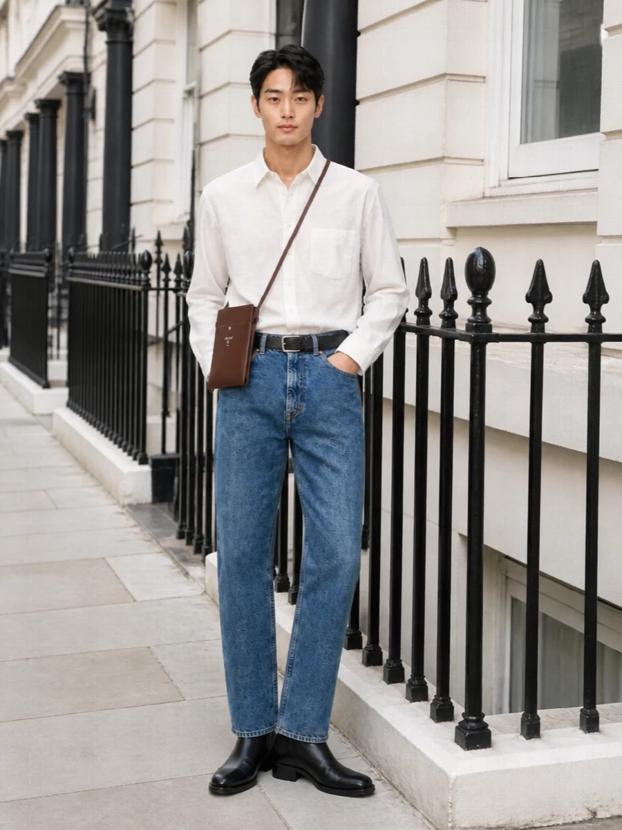 Our legacy jeans white shirt black boots outfit