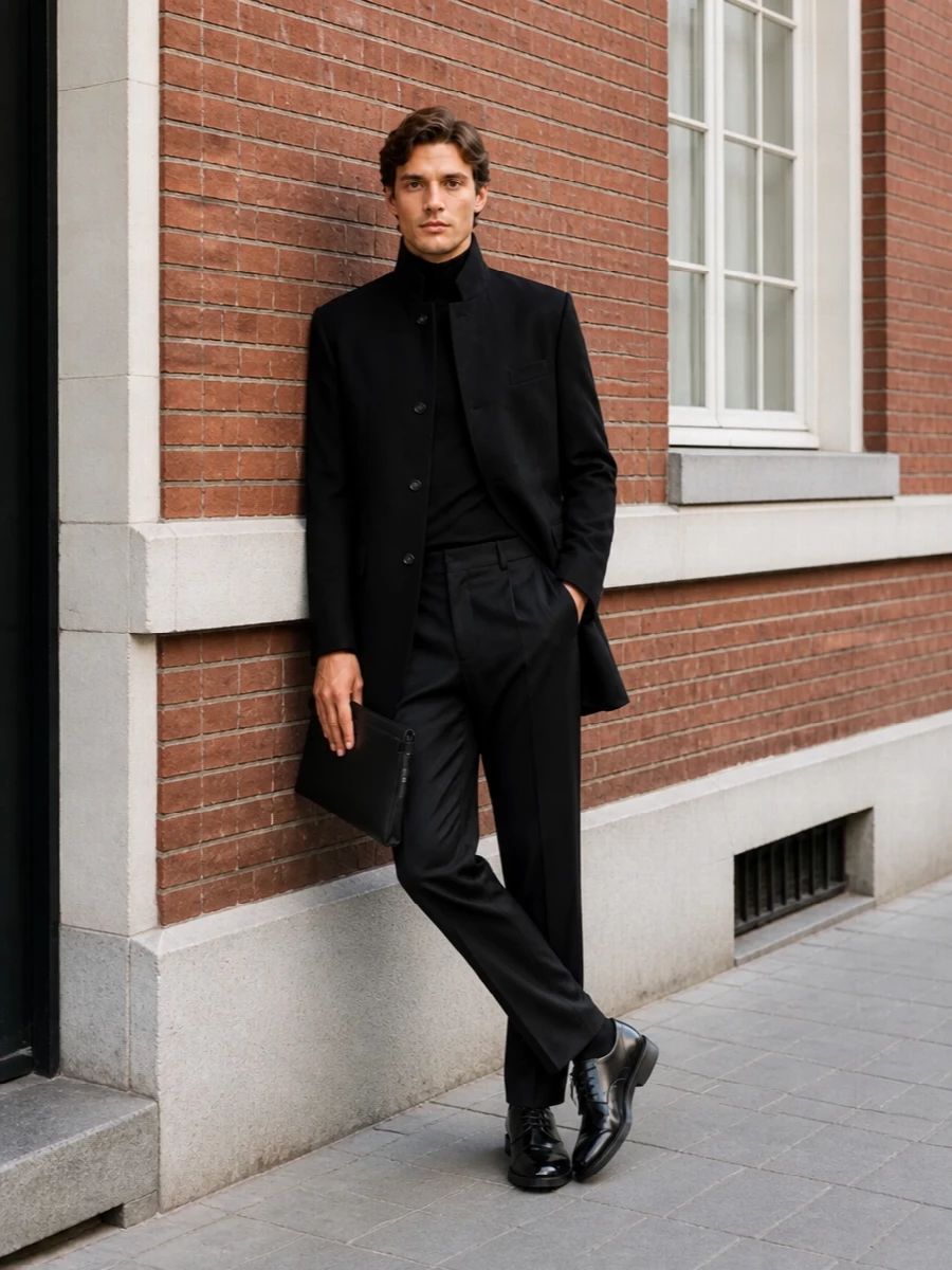 Dolce gabbana black coat outfit derby shoes