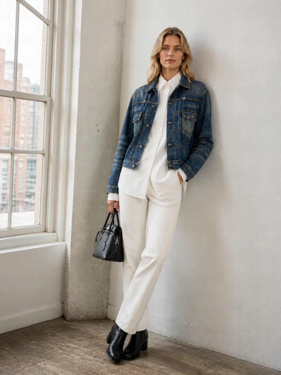 Maison margiela denim jacket white shirt outfit