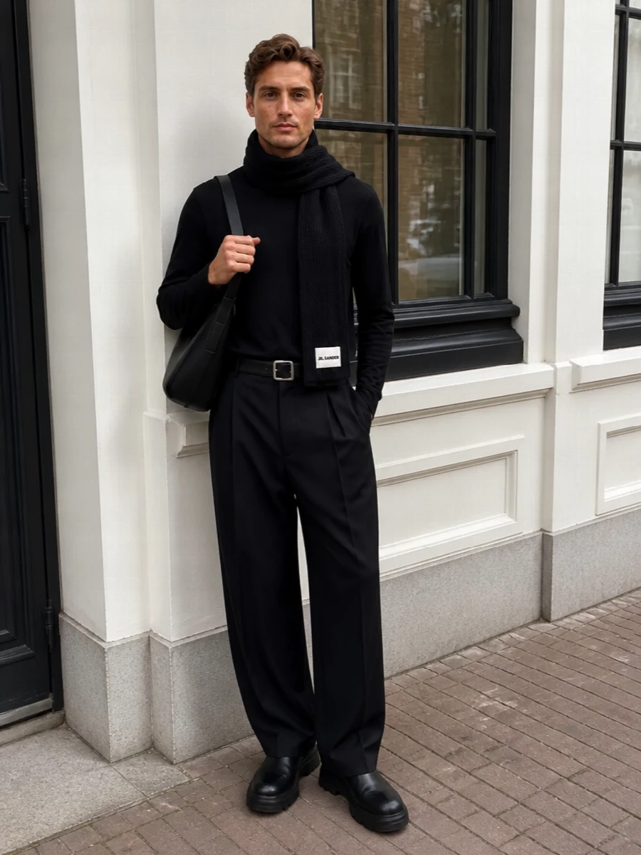 Jil sander black wide leg trouser outfit men
