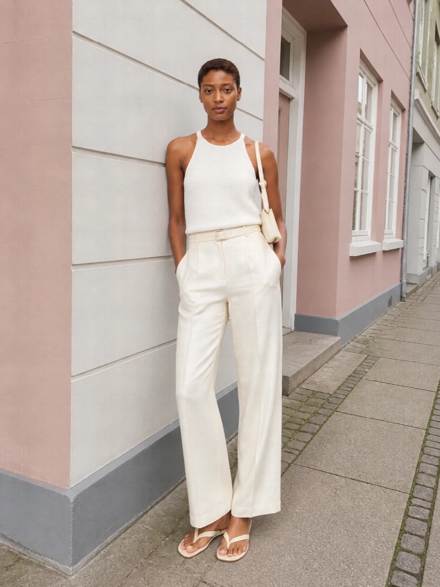 Alysi halterneck ivory wide leg trousers