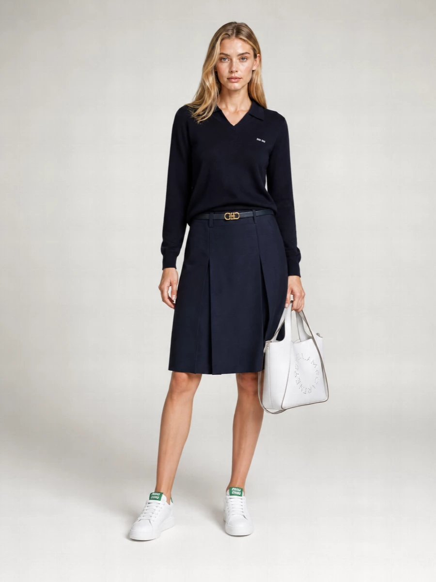 Miu Miu Wool Fine-Knit Long-Sleeve Polo Sweater