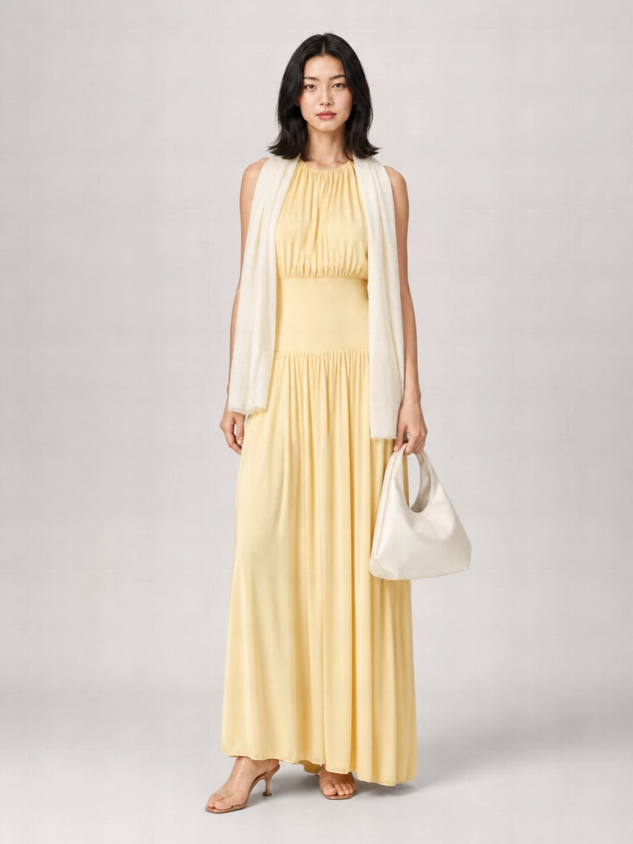 Totême Gathered Panelled Sleeveless Maxi Dress
