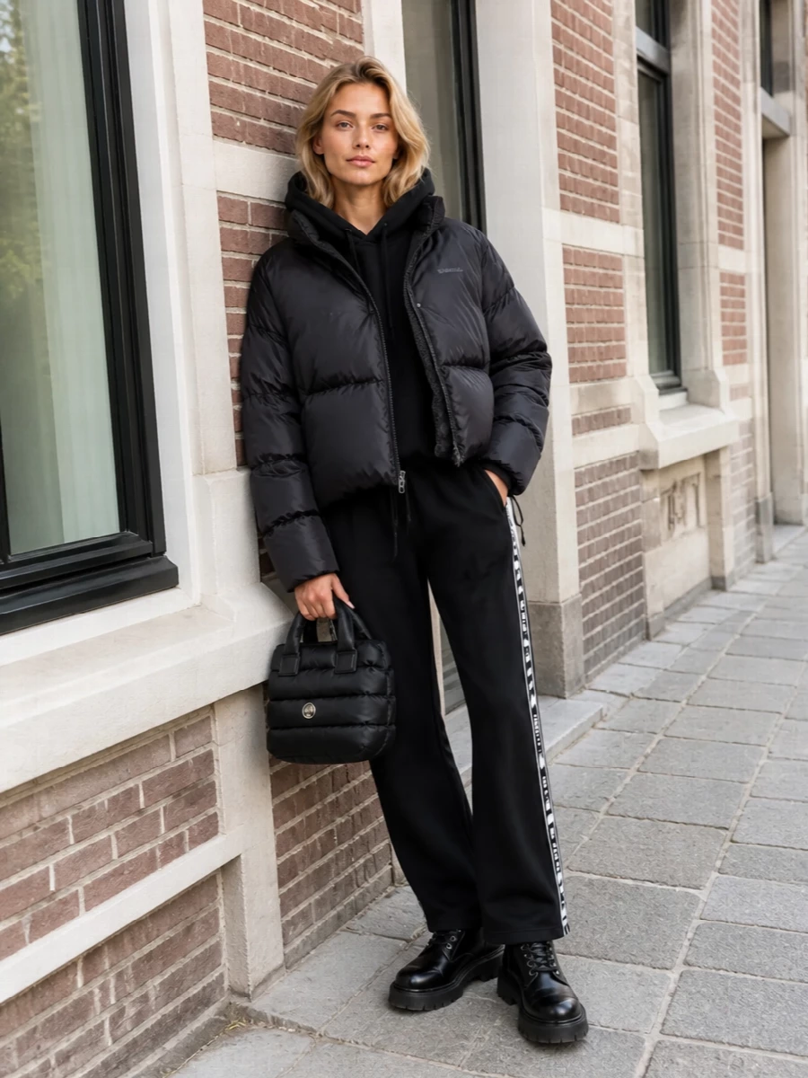 Dsquared2 puffer black hoodie track pants outfit