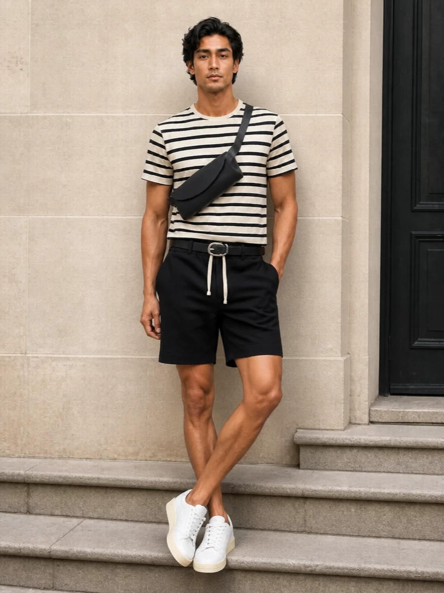 Jil sander striped tee black short outfit