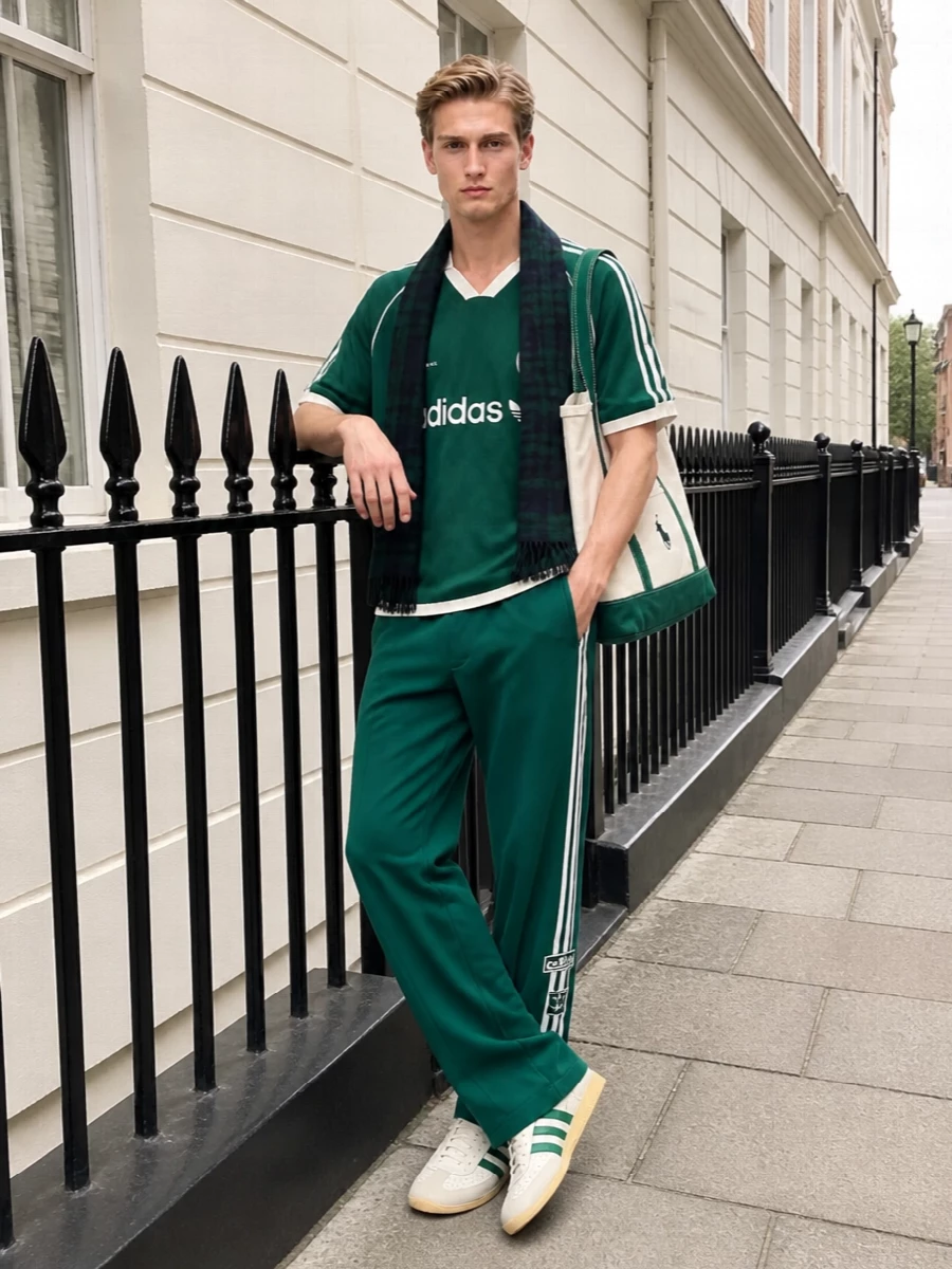Adidas green jersey track pants terrace sneakers
