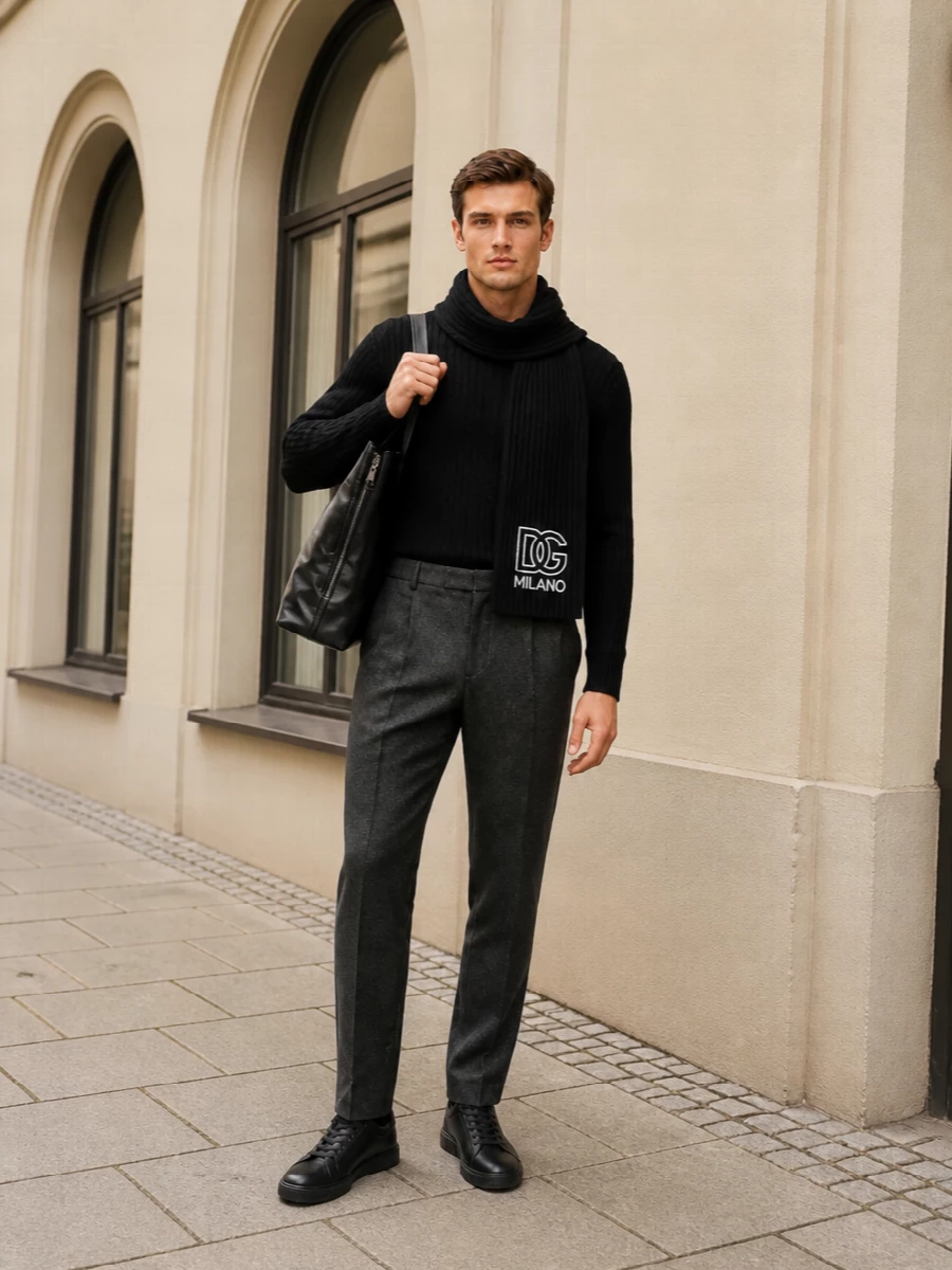 Dolce gabbana black ribbed sweater charcoal trousers