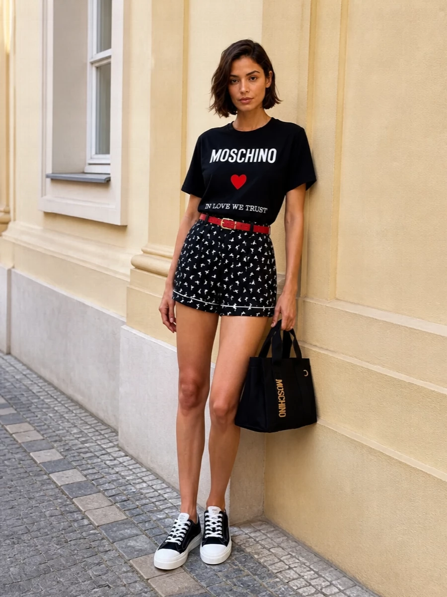 Moschino graphic tee boxer shorts sneakers
