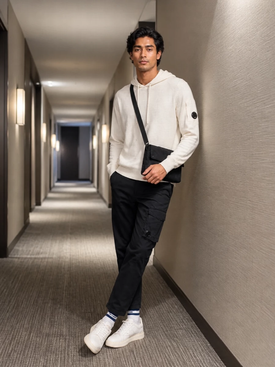Cp company hoodie black cargo pants sneakers