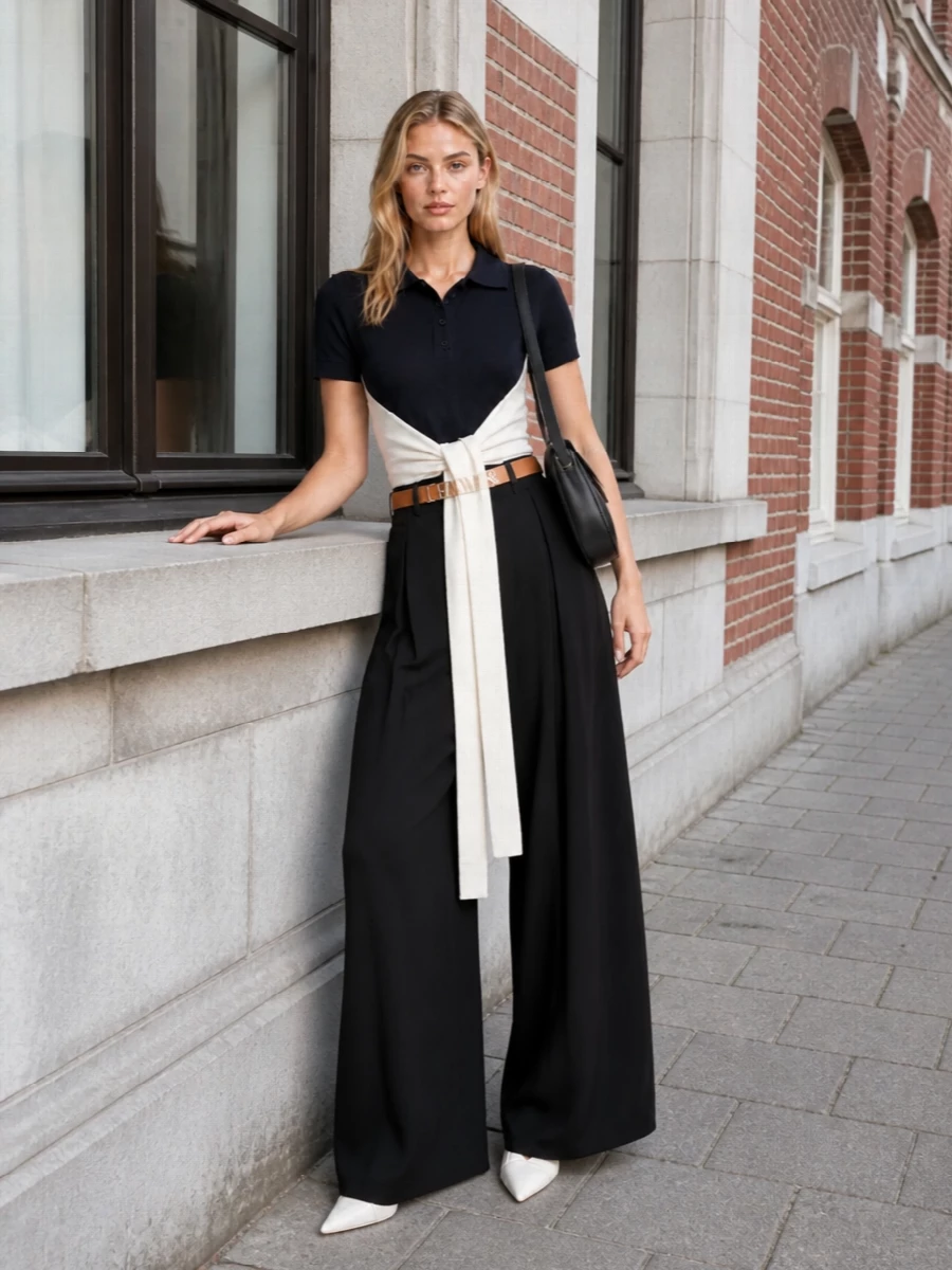 Loewe wrap polo wide leg trousers outfit