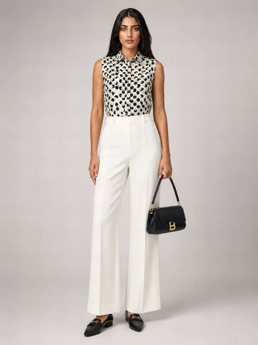Fendi Silk Polka Dot Cropped Shirt Collar Top