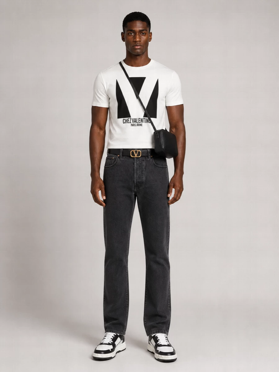 Valentino Garavani Printed Cotton Crew Neck Short Sleeve T-Shirt