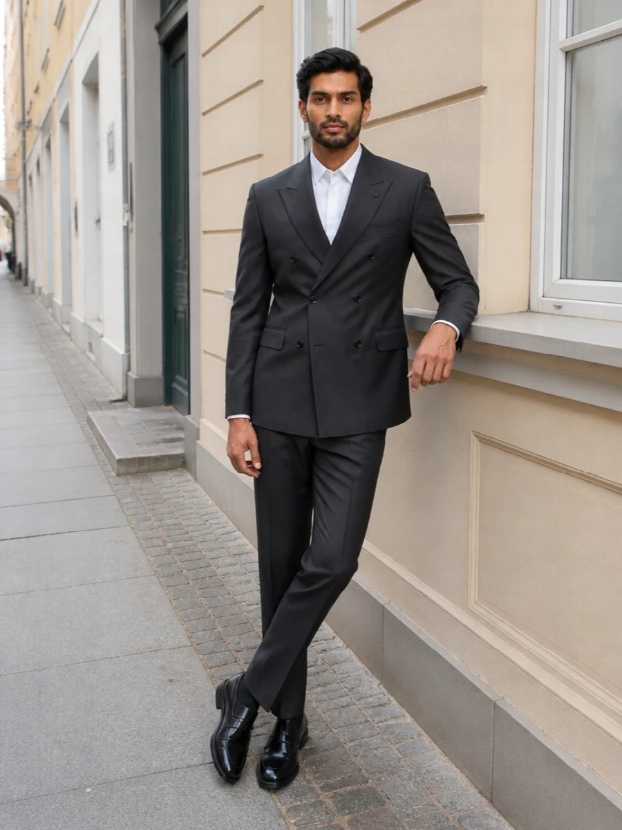 Lardini charcoal suit prada briefcase outfit