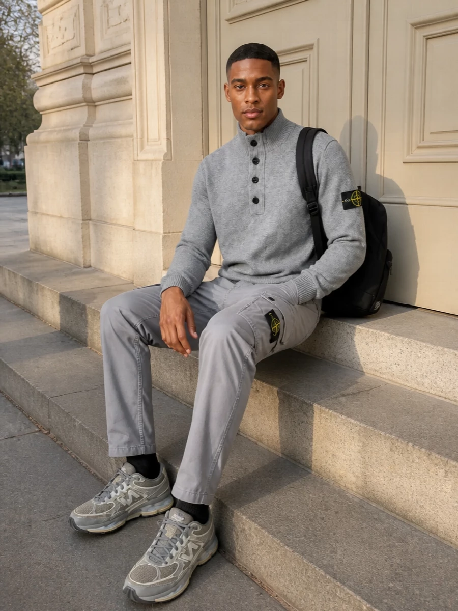 Stone island grey cargo new balance outfit