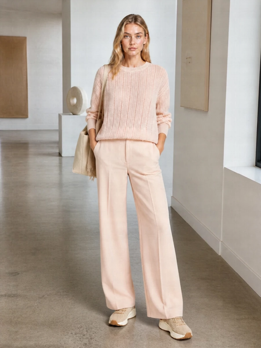 Kiton blush knit wide leg trousers tods sneakers