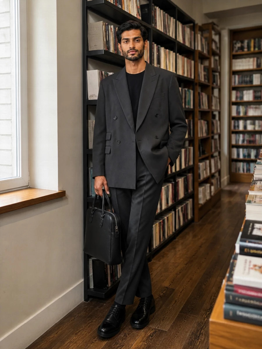 Giorgio armani coat prada trousers derbies