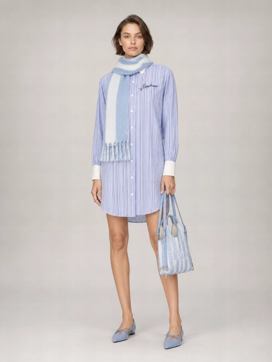 Moschino Striped Cotton Poplin Midi Shirt Dress