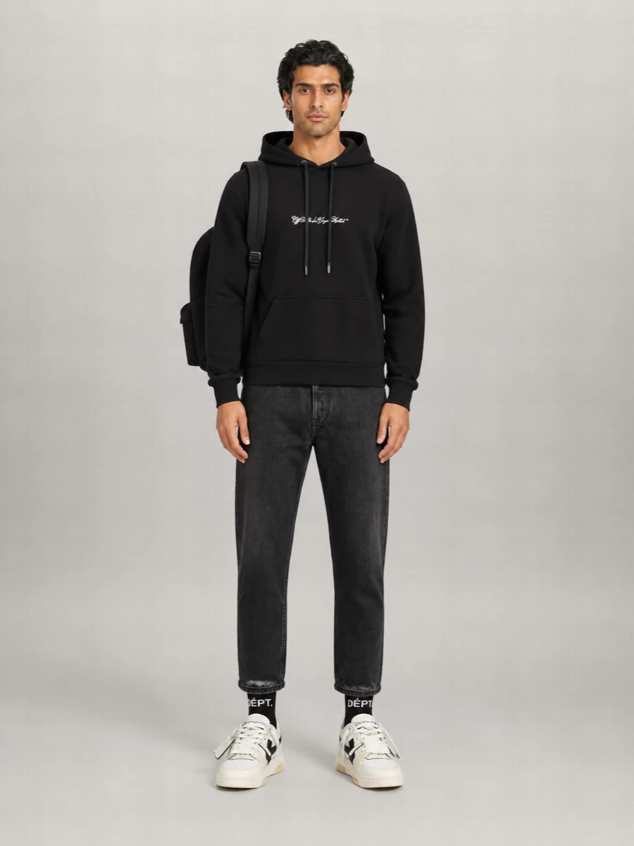 Off-White Cotton Logo Embroidered Hoodie