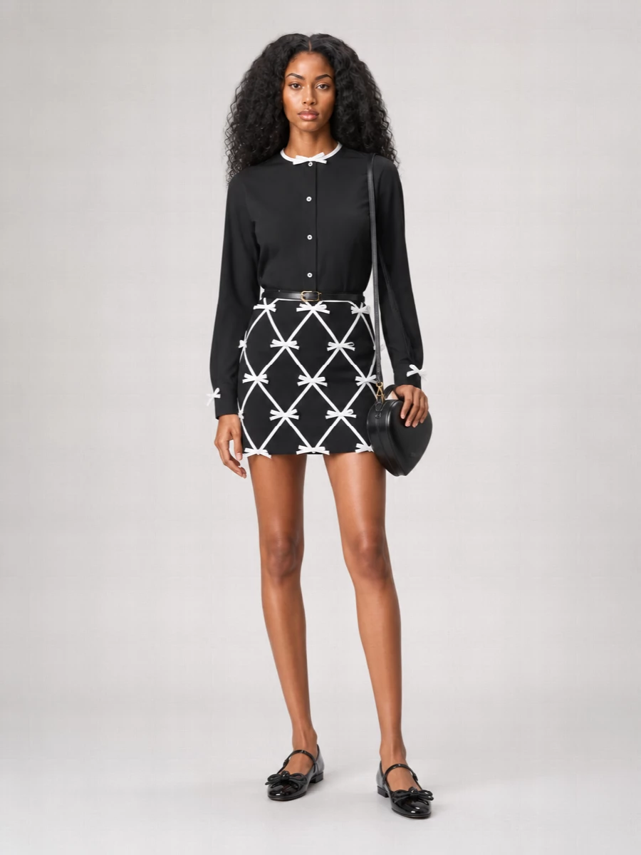 Moschino Virgin Wool Bow-Appliqué Mini Skirt