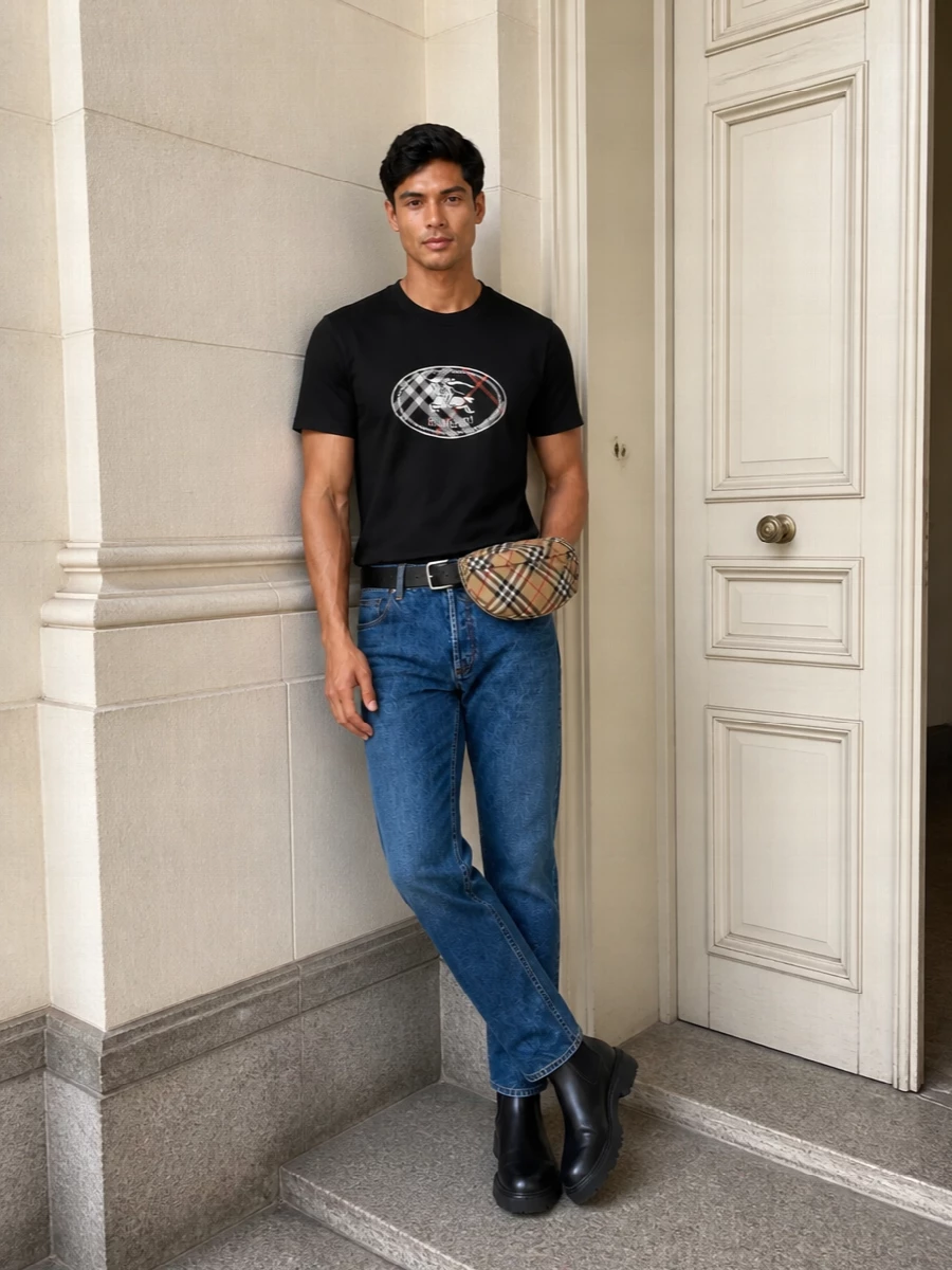 Burberry crest tee jeans chelsea boots