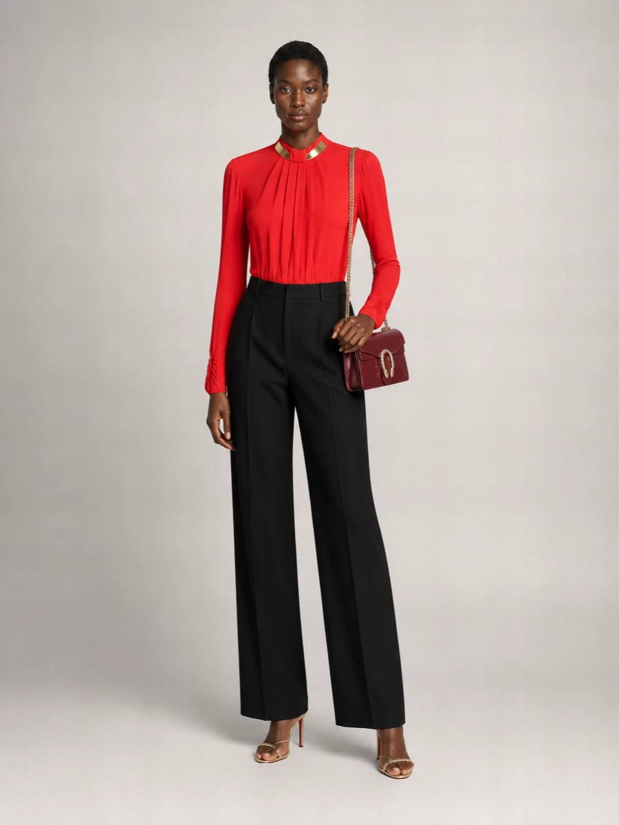 Elisabetta Franchi Viscose High-Collar Long-Sleeve Bodysuit