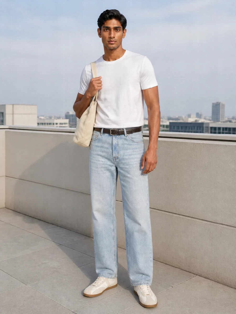 Our legacy white tee light wash jeans outfit