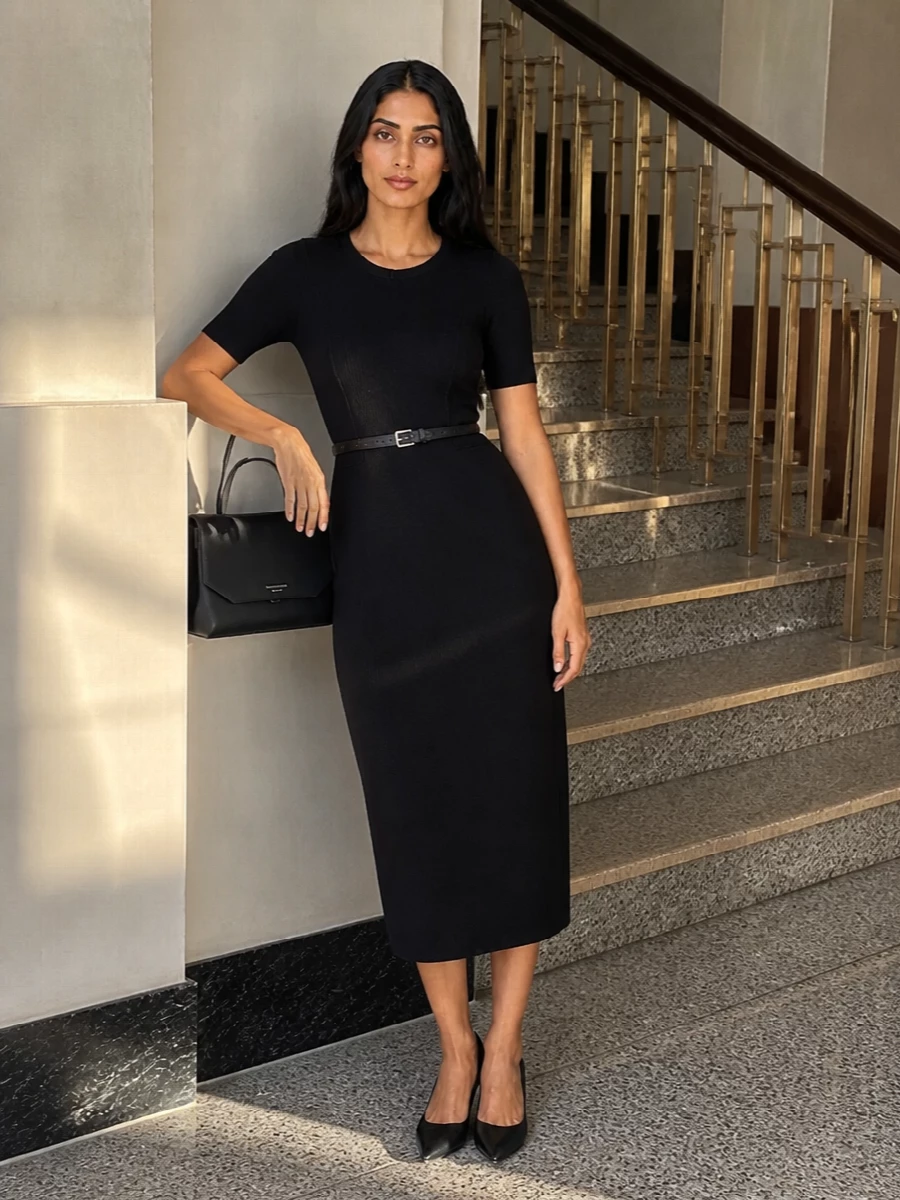 Emporio armani black dress gianvito rossi pumps