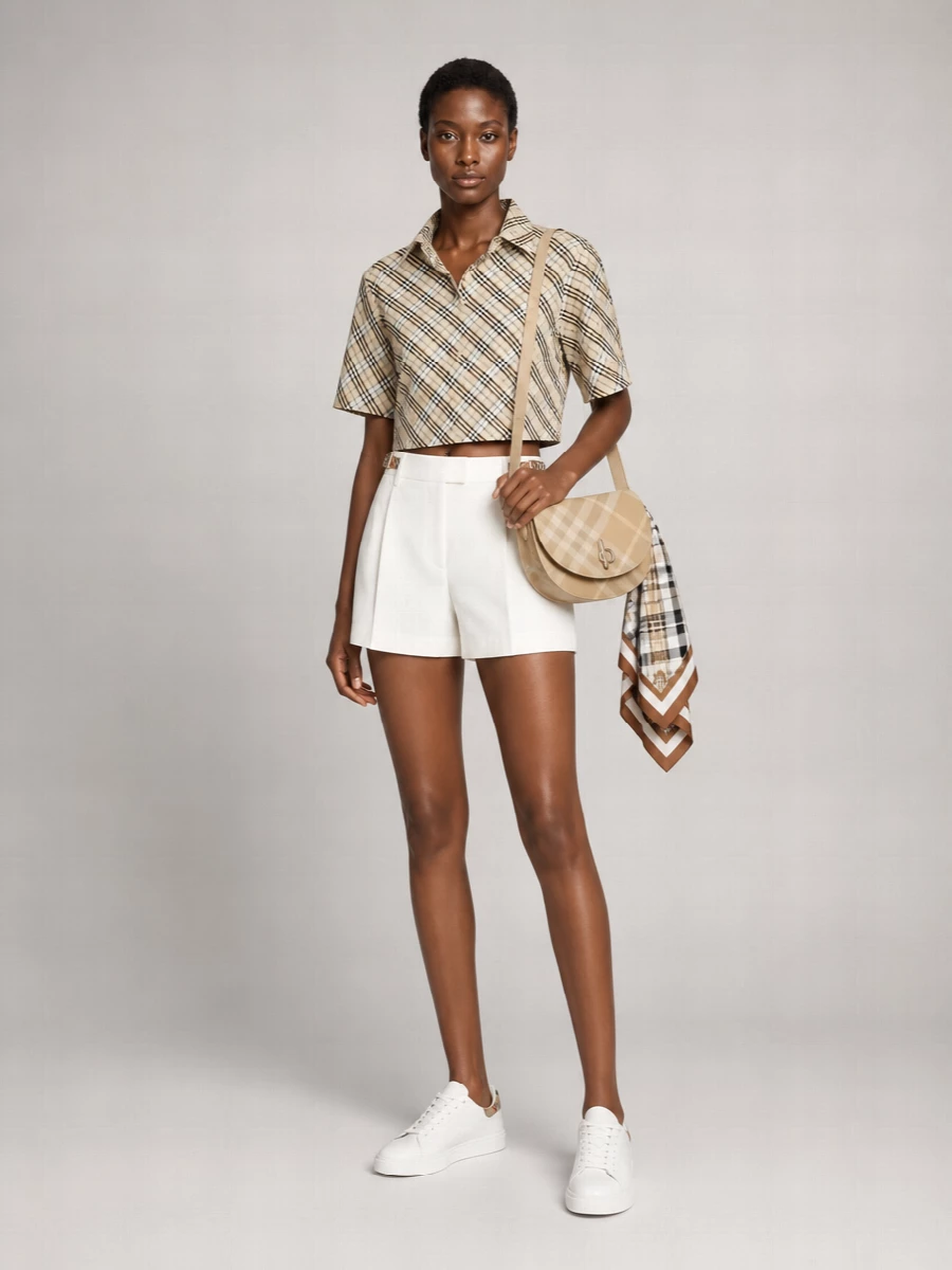 Burberry Checked Cropped Cotton Shirt