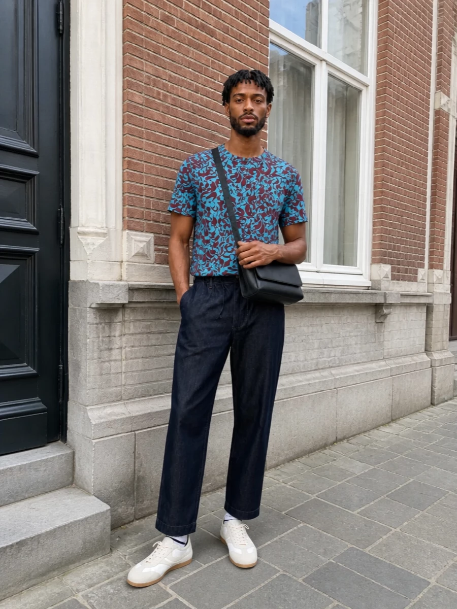 Dries van noten printed tee dark denim sneakers