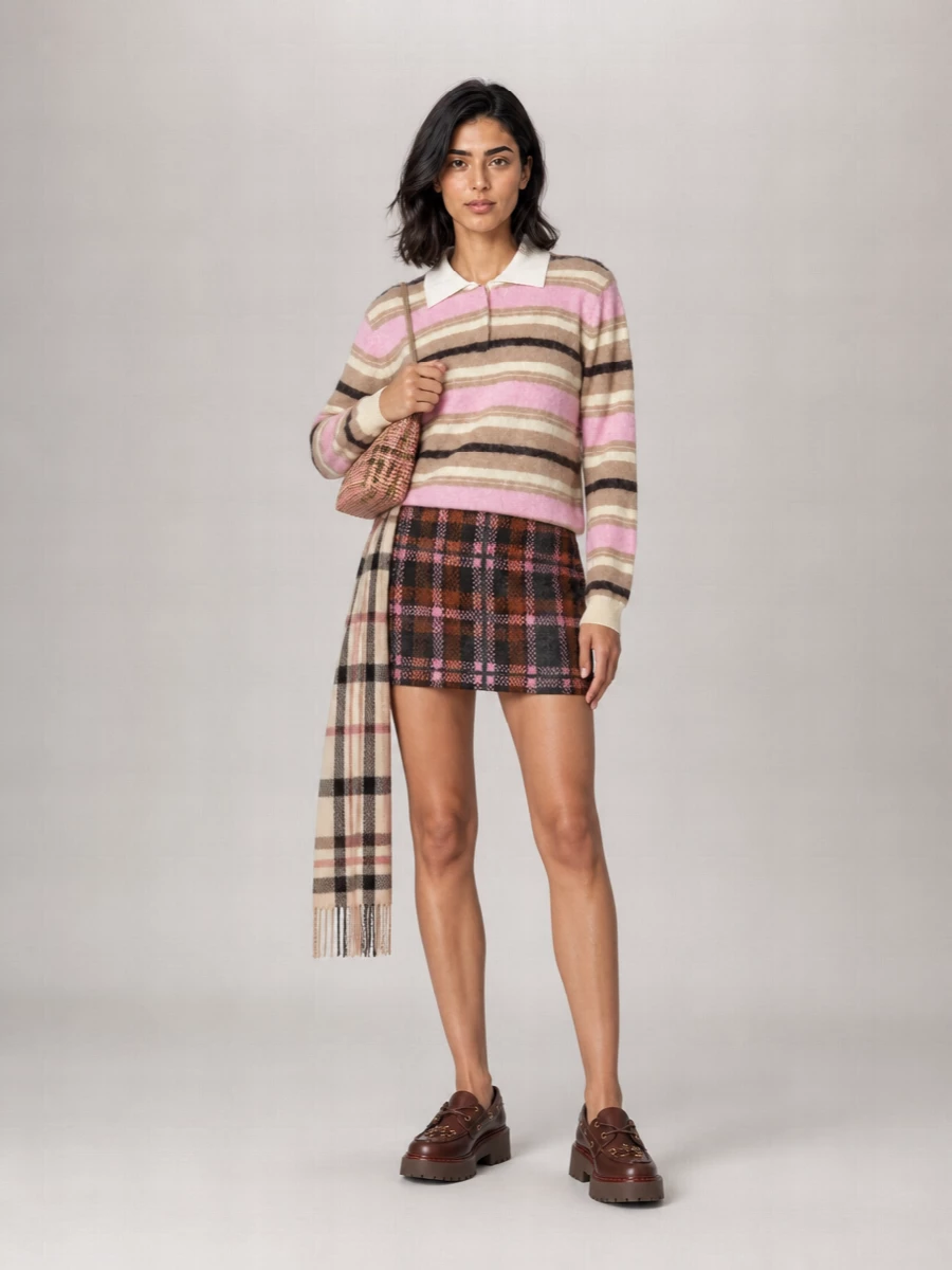Guest In Residence Cashmere Wool Tartan Wrap Mini Skirt