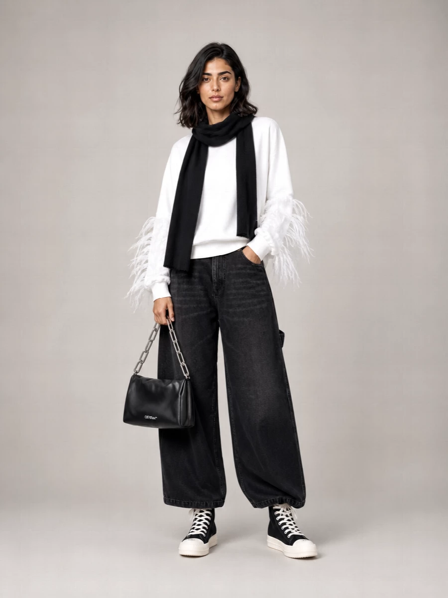 Darkpark Cotton Feather Trim Sweatshirt