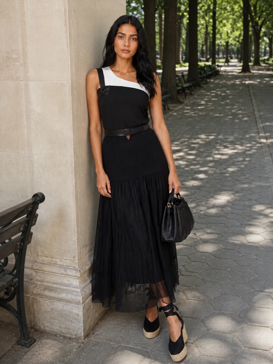 Paloma wool black maxi skirt camisole outfit