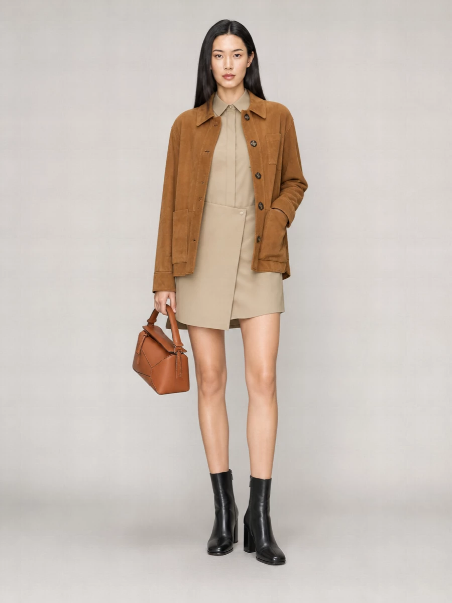 Loewe suede leather single breasted coat