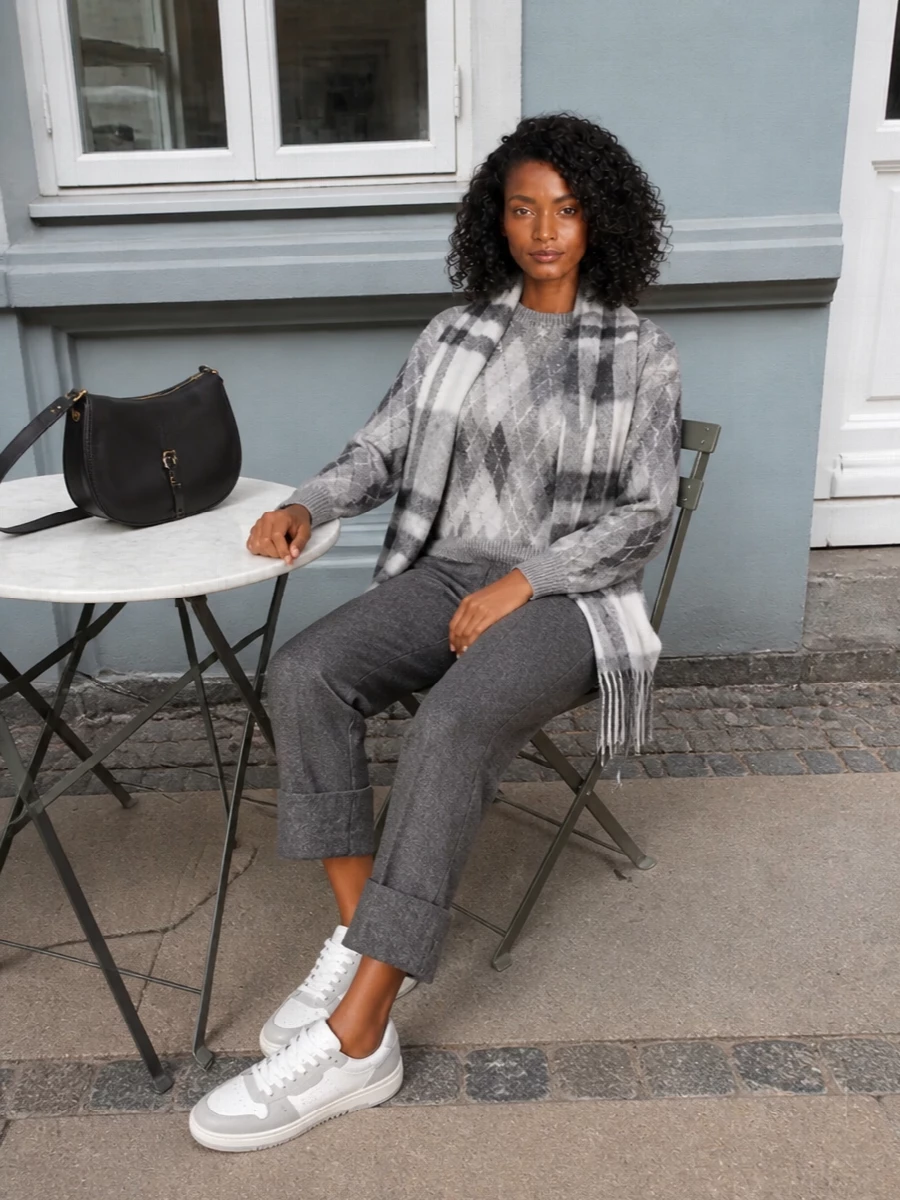 Thom browne grey trousers argyle sweater outfit