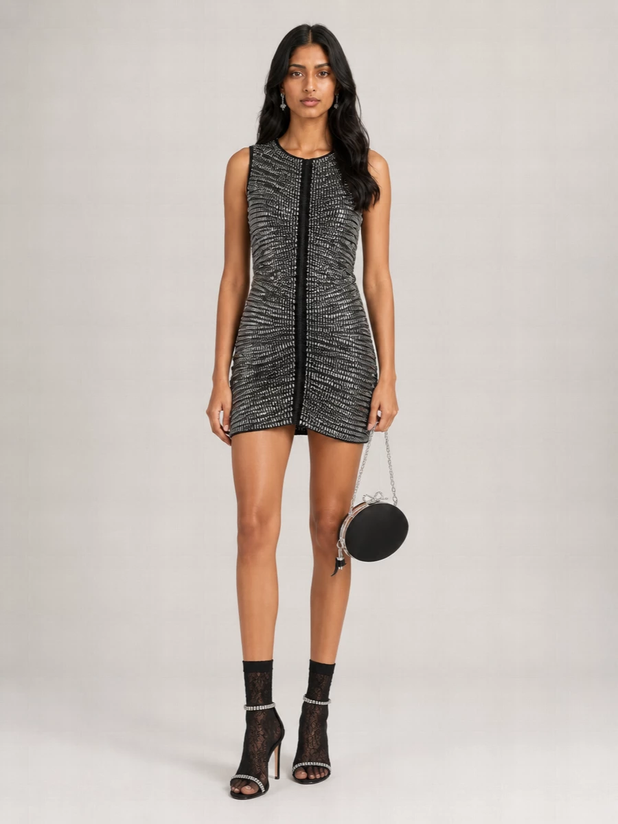 Self-Portrait Crystal-Embellished Draped Mini Skirt