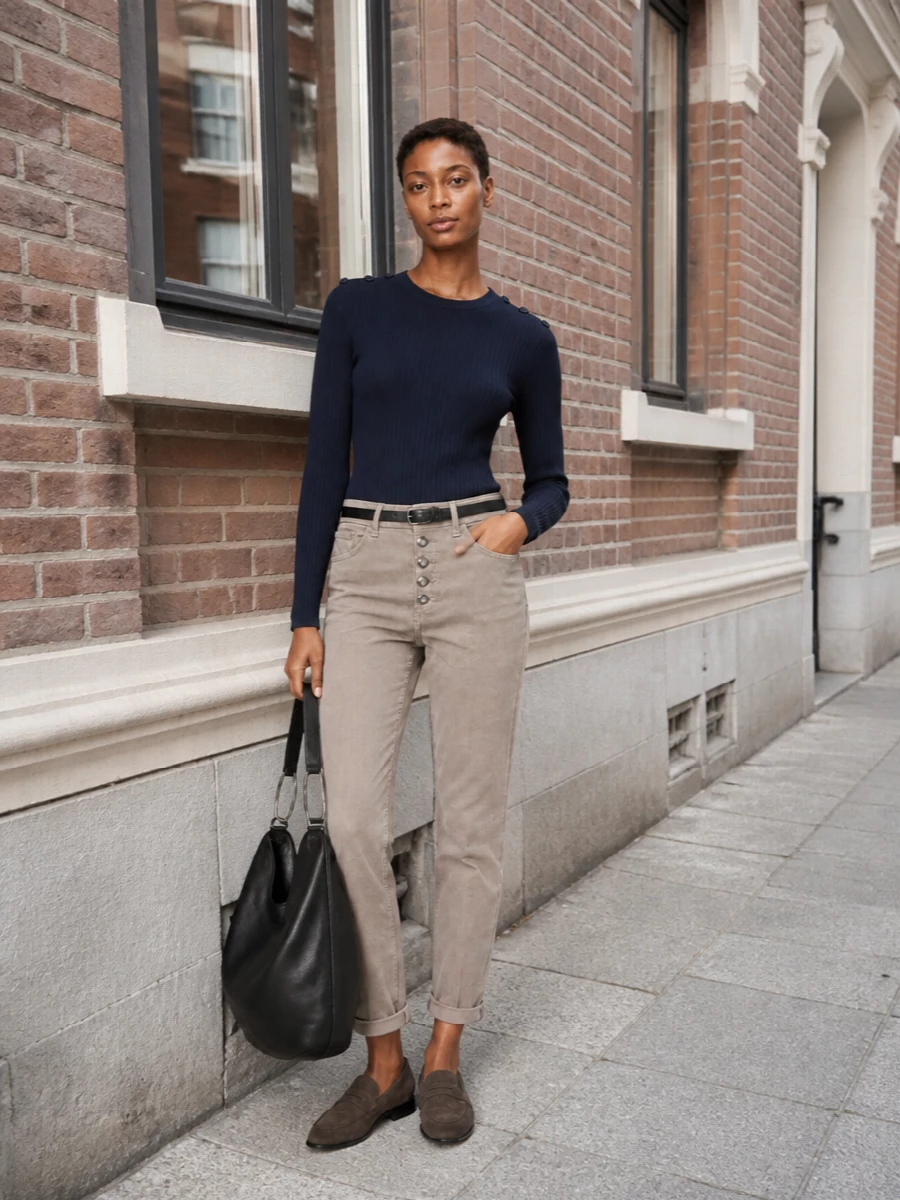 Dondup taupe jeans navy knit tods loafers