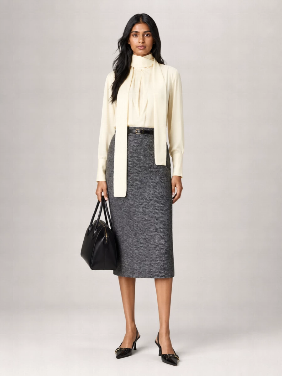 Givenchy Herringbone Cotton Midi Pencil Skirt