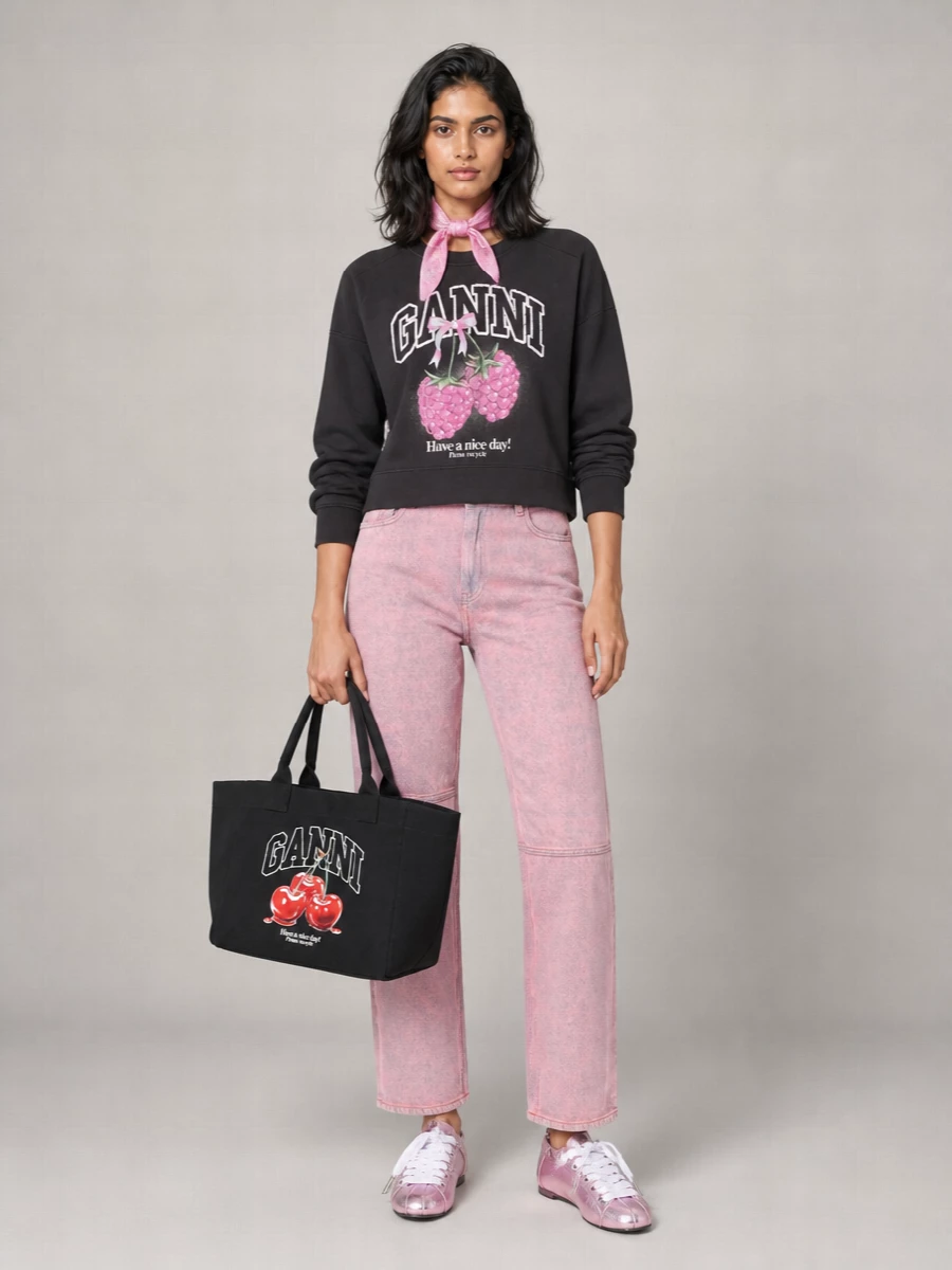 Ganni Organic Cotton Oversized Printed Sweatshirt