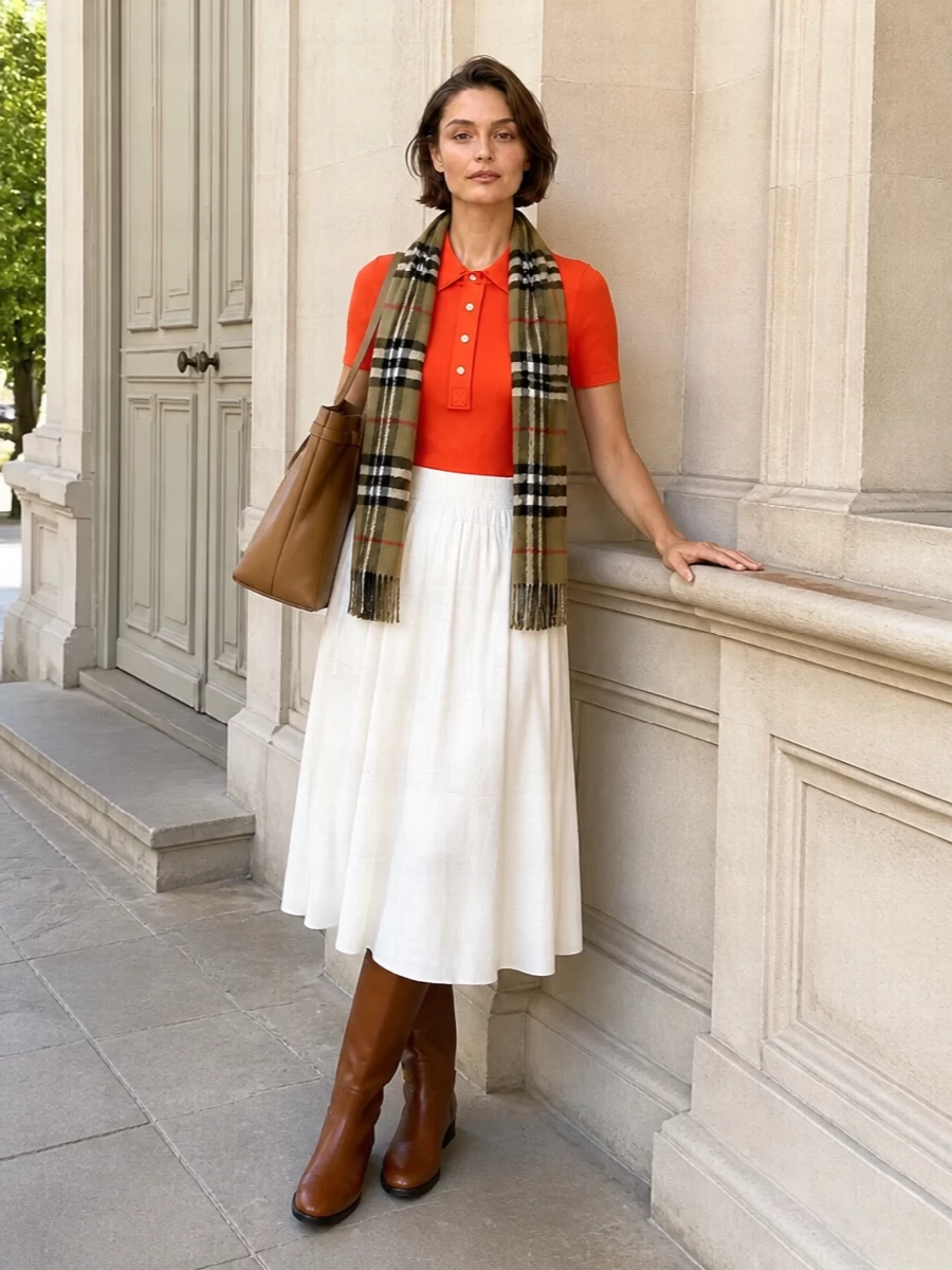 Tory burch orange polo ivory midi riding boots
