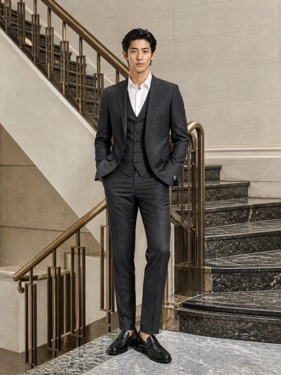 Dolce gabbana charcoal suit prada briefcase