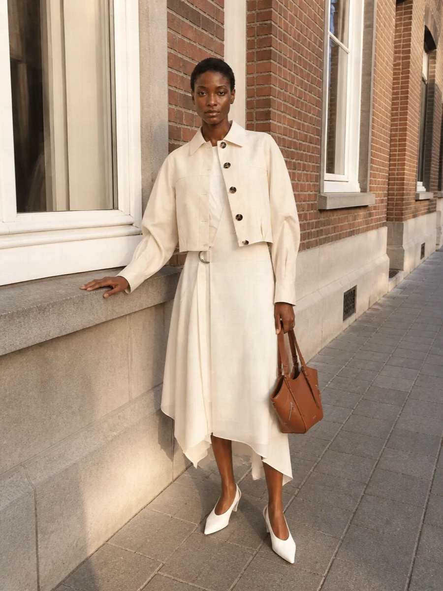 Loewe ivory wrap shirt dress cropped jacket