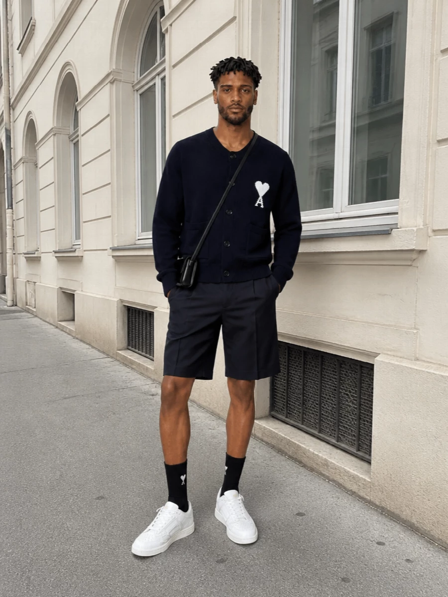 Ami paris navy cardigan tailored shorts sneakers