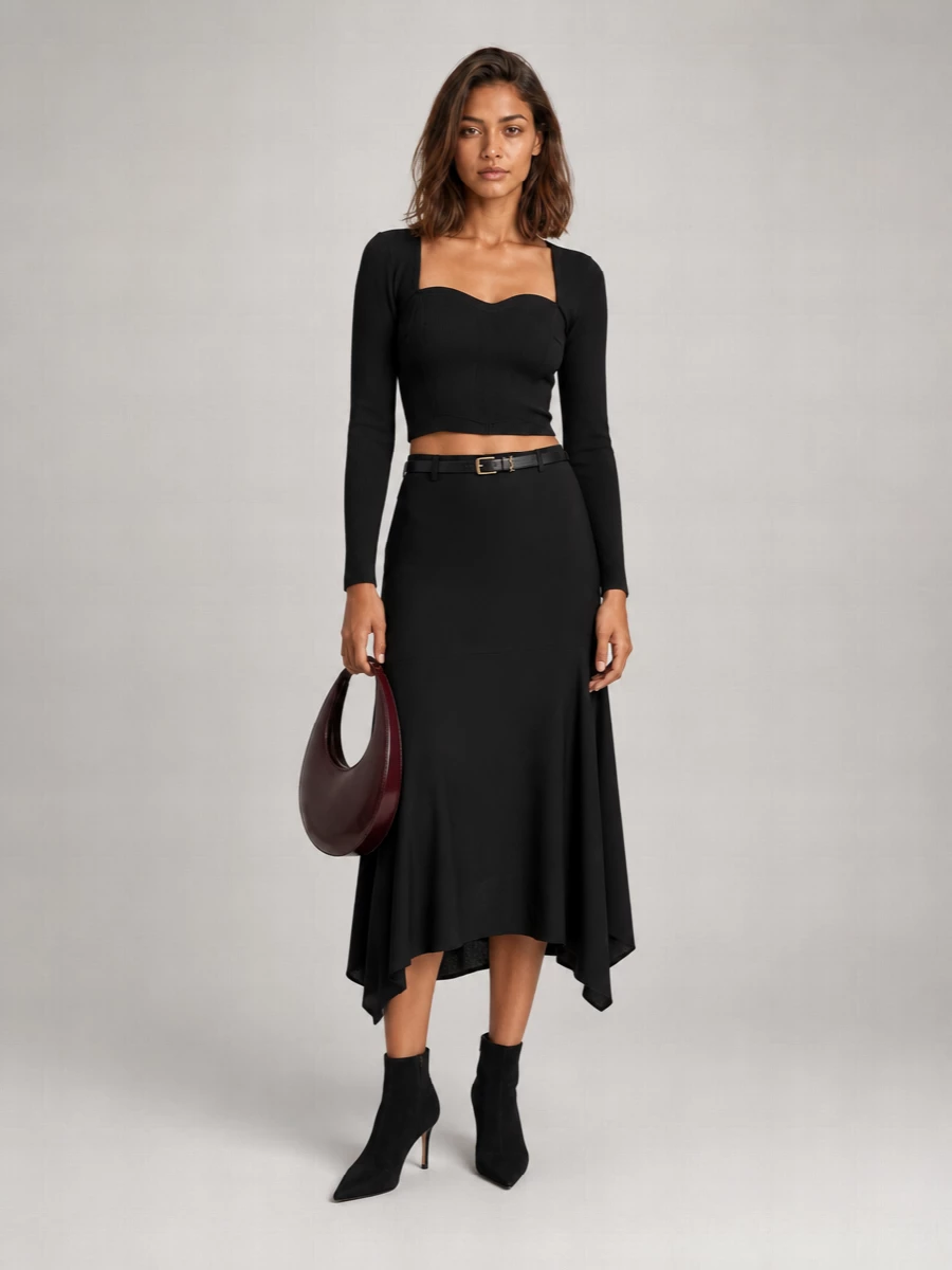 Staud Sweetheart Neck Long-Sleeve Cropped Blouse
